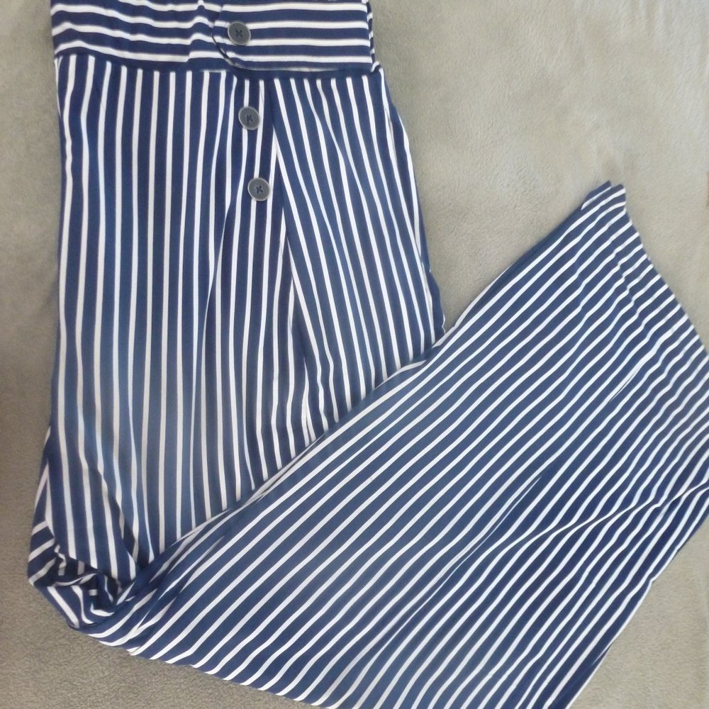 🔥Robert Louis Palazzo Pants 3XL Navy Blue White Stripe High Rise Wide Leg